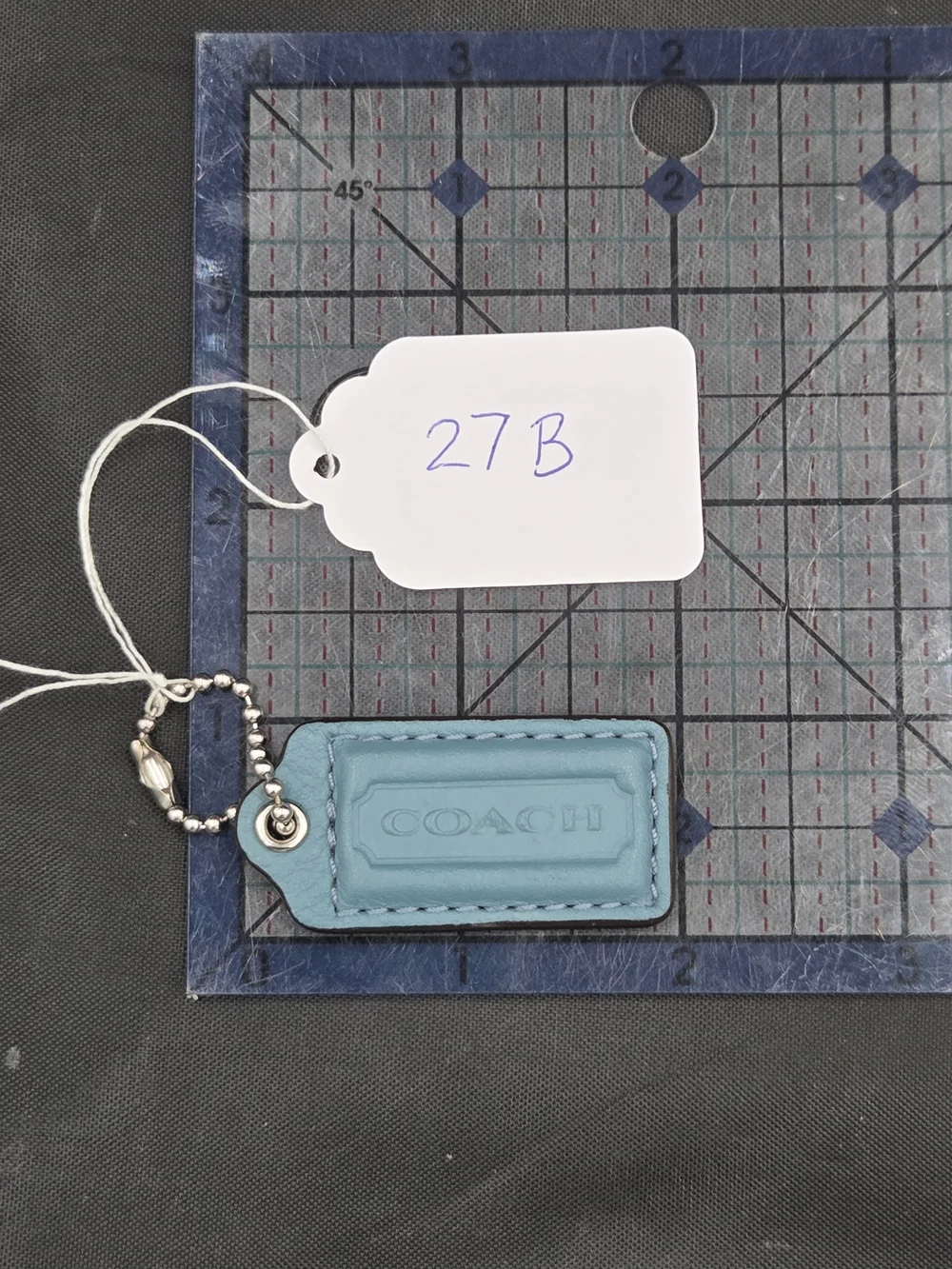 Coach Teal Leather Tag Keychain